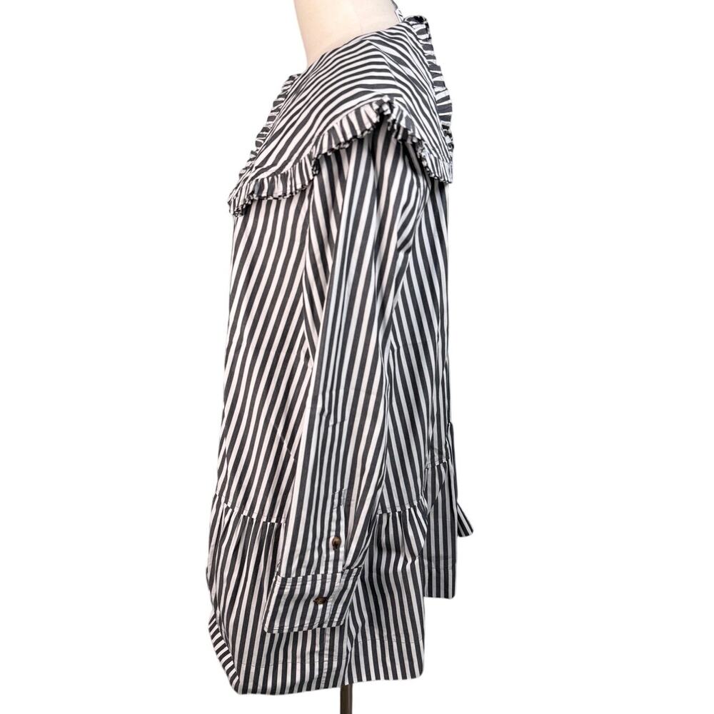 Ganni Organic Cotton Stripe Mini Shirt Dress Sailor Collar 38/US 6 Black White - Picture 6 of 15
